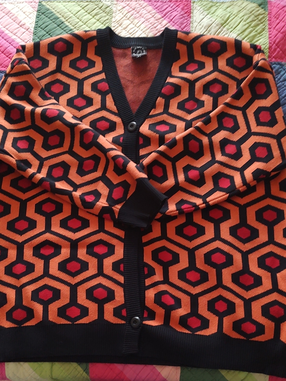 FIRST OFFER! "Haunted Hotel" Geometric Orange & Black Cardigan Sweater